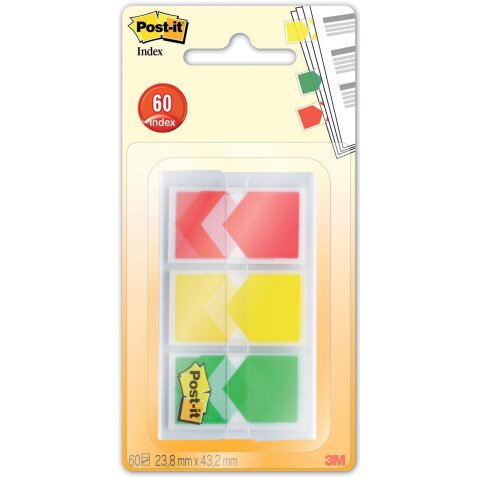 Post-it Index Pijltjes, ft 25,4 x 43,2 mm, blister van 3 x 20 tabs, geel, rood, groen