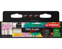 Acrylmarker STABILO  Free Acrylic Mixed Tip set à 3 breedtes wit
