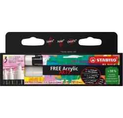 Marqueur peinture STABILO Free Acrylic Mixed Tip set 3 largeurs blanc