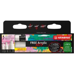 STABILO free marqueur acrylique,  différents formats, blanc, paquet de 3 pièces