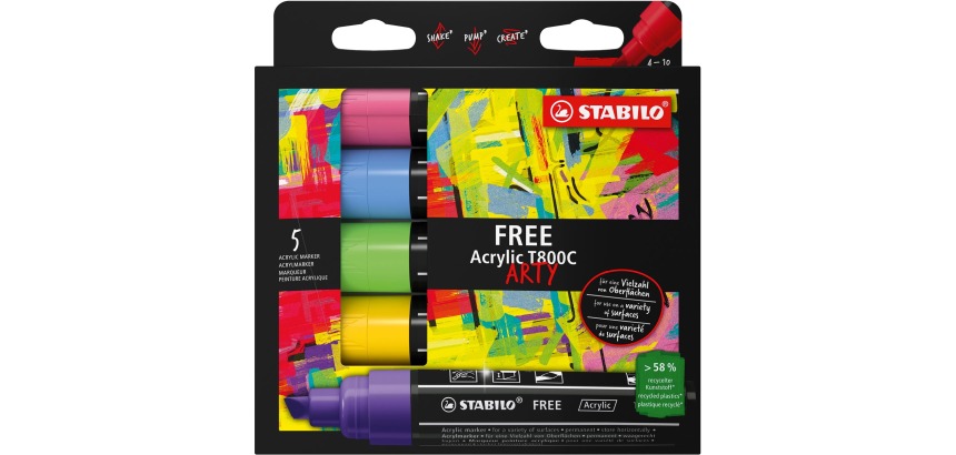 Marqueur peinture STABILO Free Acrylic T800C Seaside assorti 5 pièces