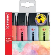 STABILO BOSS ORIGINAL Pastel surligneur, étui de 4 pièces en couleurs assorties