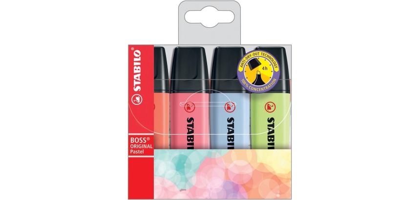 STABILO BOSS ORIGINAL Pastel markeerstift, etui van 4 stuks in geassorteerde kleuren