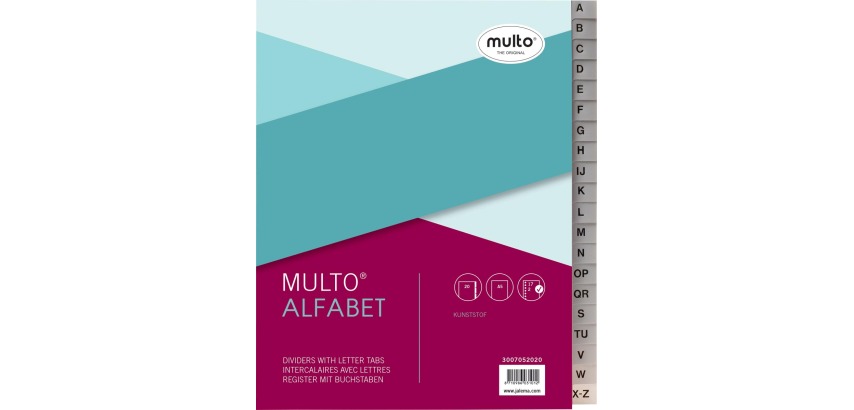 Tabbladen Multo A5 17-gaats alfabet PP grijs
