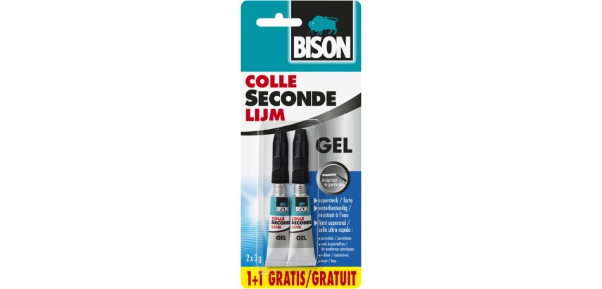Bison colle seconde, tube de 3 g, blister de 2 pièces (1 + 1 GRATUIT)