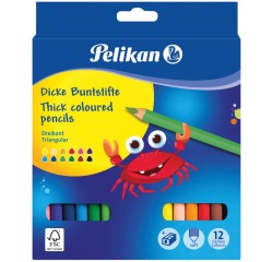 Pelikan crayon de couleur rond, étui de 12 pièces en couleurs assorties + taille-crayon