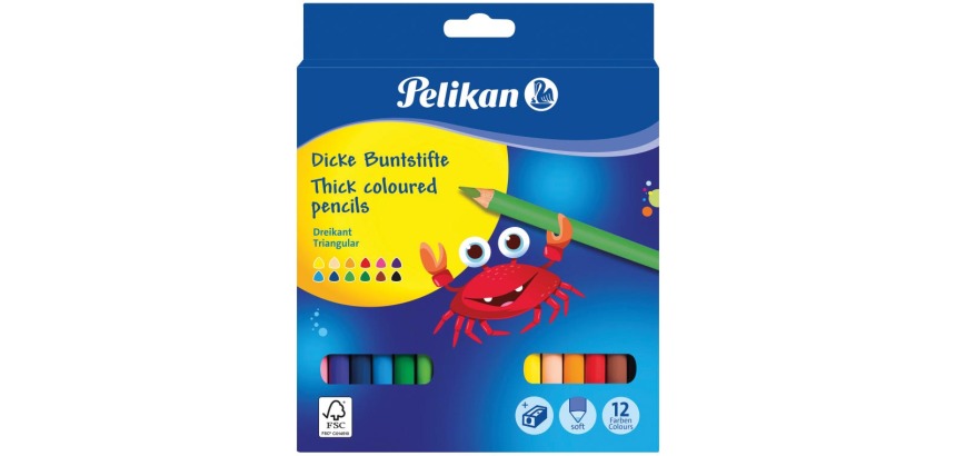 Pelikan kleurpotlood rond, etui van 12 stuks in geassorteerde kleuren + slijper