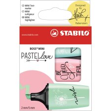 STABILO BOSS MINI Pastellove markeerstift, doosje van 3 stuks in geassorteerde pastelkleuren