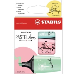 STABILO BOSS MINI Pastellove surligneur, boîte de 3 pièces en couleurs pastels assorties