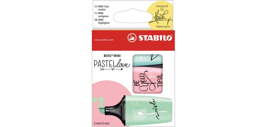 STABILO BOSS MINI Pastellove markeerstift, doosje van 3 stuks in geassorteerde pastelkleuren