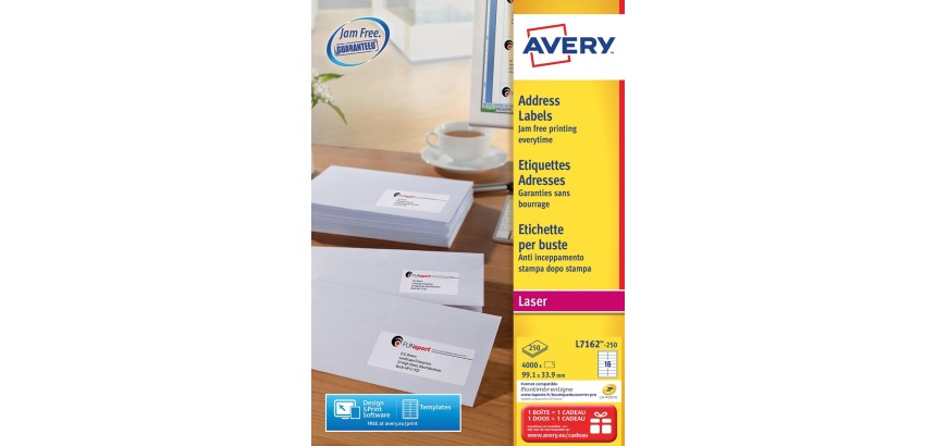 Etiket Avery L7162-250 99.1x33.9mm wit 4000 etiketten