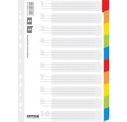 OFFICE products intercalaires, A4, carton, 11 trous, couleurs assorties, 10 onglets
