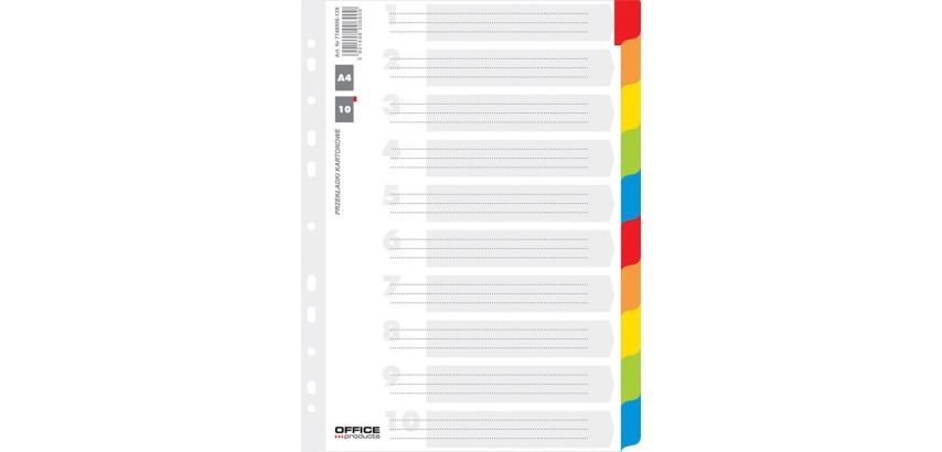 OFFICE products tabbladen, A4, karton, 11-gaatsperforatie, geassorteerde kleuren, 10 tabs