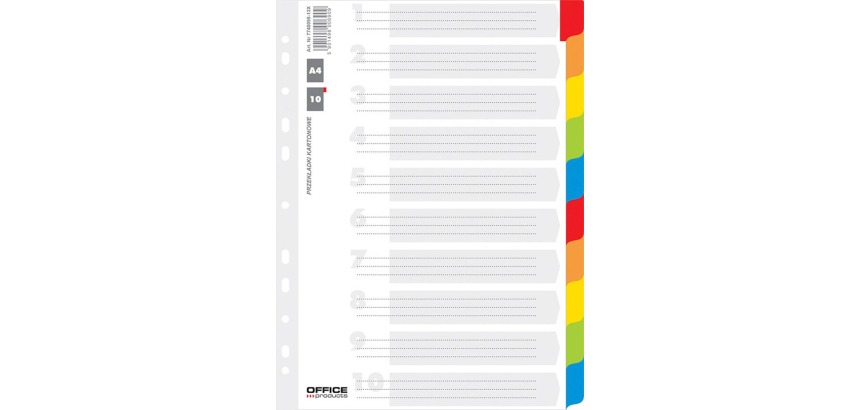 OFFICE products tabbladen, A4, karton, 11-gaatsperforatie, geassorteerde kleuren, 10 tabs