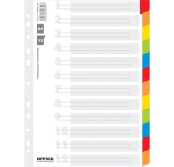 OFFICE products intercalaires, A4, carton, 11 trous, couleurs assorties, 12 onglets