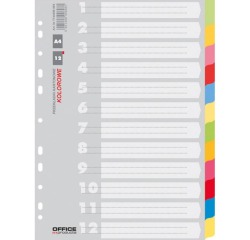 OFFICE products intercalaires, A4, carton, 11 trous, couleurs assorties, 12 onglets