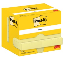 Post-It Notes, 100 vel, ft 38 x 51 mm, geel, pak van 12 blokken