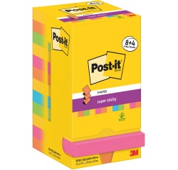 Post-It Super Sticky Z-Notes Carnival, 90 feuilles, ft 76 x 76 mm, 8 + 4 GRATUIT