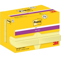Post-It Super Sticky Notes, 90 feuilles, ft 47,6 x 47,6 mm, jaune, 8 + 4 GRATUIT