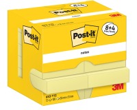 Post-It Notes, 100 feuilles, ft 38 x 51 mm, jaune, 8 + 4 GRATUIT