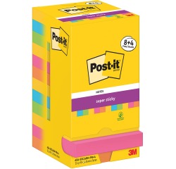 Post-It Super Sticky Notes Carnival, 90 vel, ft 76 x 76 mm, 8 + 4 GRATIS