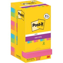 Post-It Super Sticky Notes Carnival, 90 feuilles, ft 76 x 76 mm, 8 + 4 GRATUIT