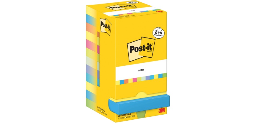 Post-It Notes Energetic, 100 sheets, size 76 x 76 mm, 8 + 4 FREE