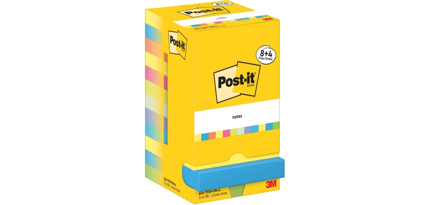 Post-It Notes Energetic, 100 vel, ft 76 x 76 mm, 8 + 4 GRATIS