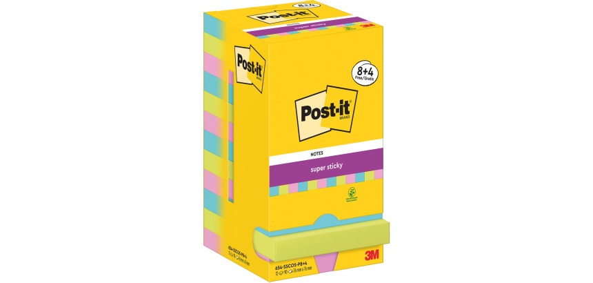 Post-It Super Sticky Notes Cosmic, 90 sheets, size 76 x 76 mm, 8 + 4 FREE