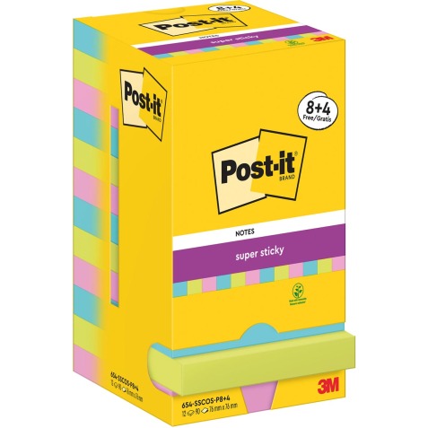 Post-It Super Sticky Notes Cosmic, 90 feuilles, ft 76 x 76 mm, 8 + 4 GRATUIT