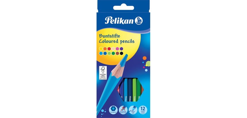 Pelikan crayon de couleur rond, étui de 12 pièces en couleurs assorties