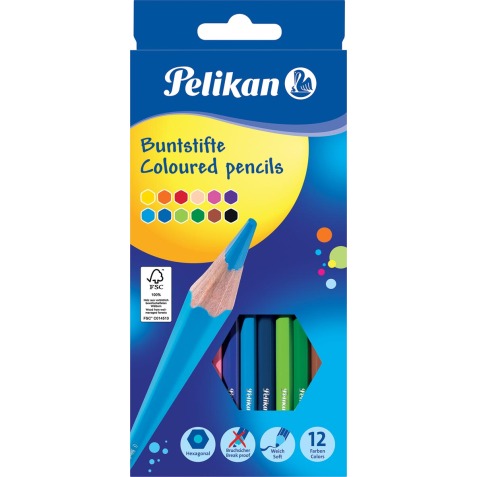 Pelikan crayon de couleur rond, étui de 12 pièces en couleurs assorties