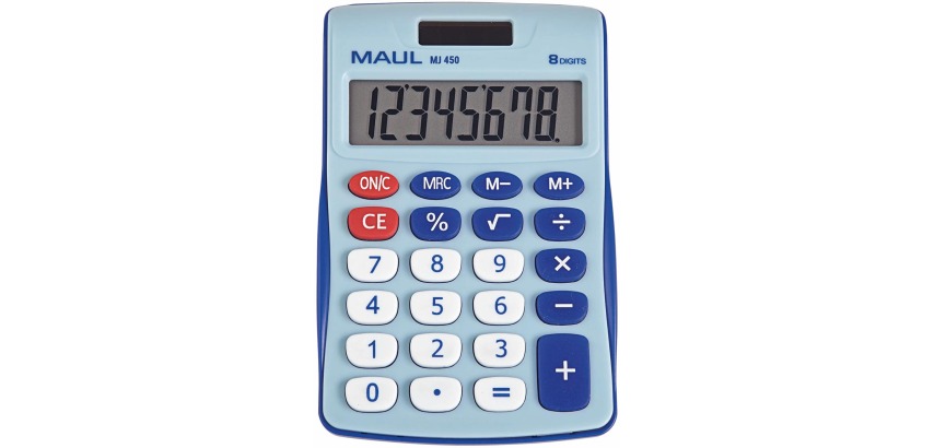 MJ 450 desktop calculator, junior, light blue