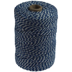 Ficelle de coton, bleu-blanc, bobine de 200 g, environs 250 m