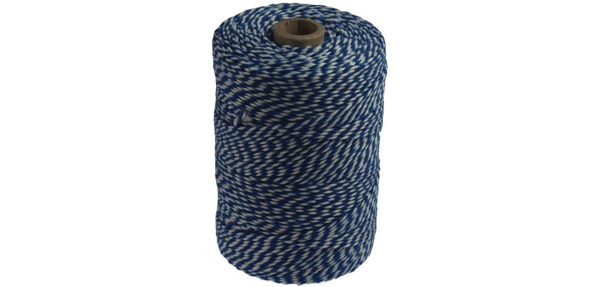 Ficelle de coton, bleu-blanc, bobine de 200 g, environs 250 m