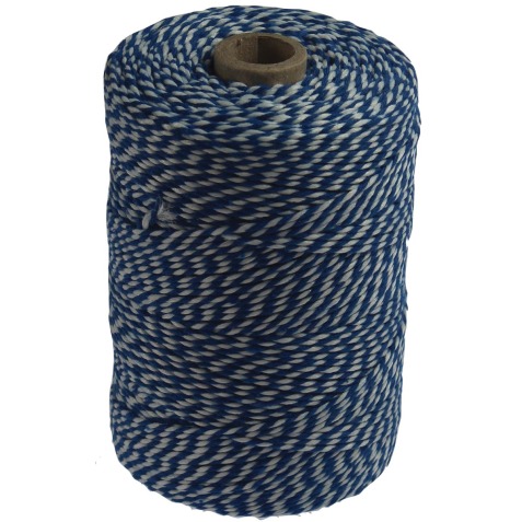 Ficelle de coton, bleu-blanc, bobine de 200 g, environs 250 m