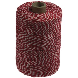 Ficelle de coton, rouge-blanc, bobine de 200 g, environs 250 m