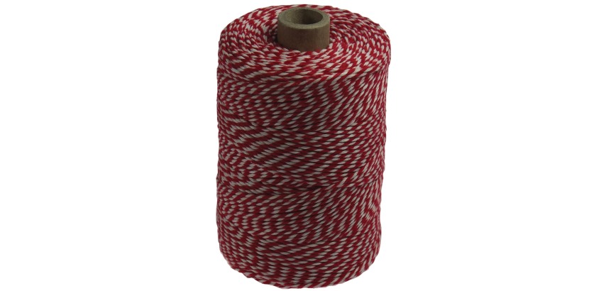 Ficelle de coton, rouge-blanc, bobine de 200 g, environs 250 m