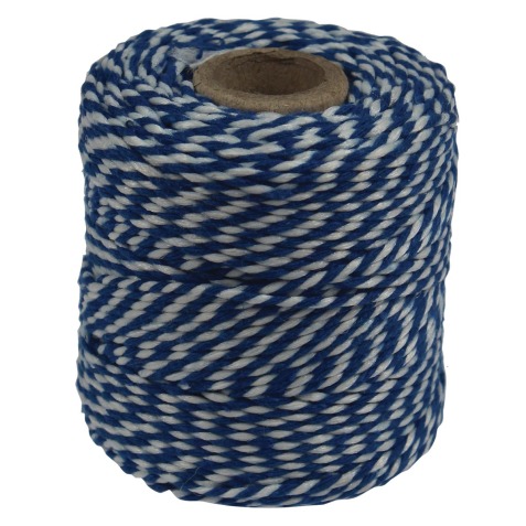 Ficelle de coton, bleu-blanc, bobine de 50 g, environs 55 m