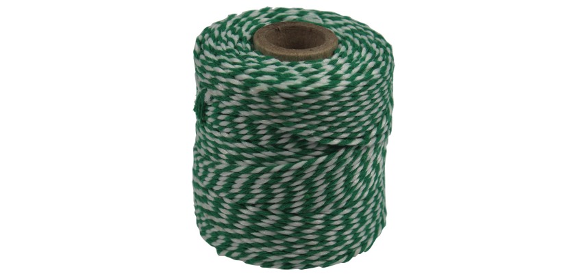 Ficelle de coton, vert-blanc, bobine de 50 g, environs 55 m