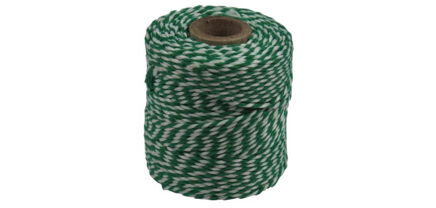 Ficelle de coton, vert-blanc, bobine de 50 g, environs 55 m