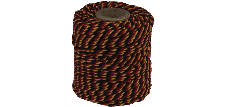 Ficelle de coton, noir-jaune-rouge, bobine de 50 g, environs 35 m