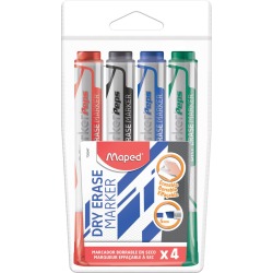 Maped whiteboardmarker Jumbo, beitelvormige punt, etui van 4 stuks in geassorteerde kleuren