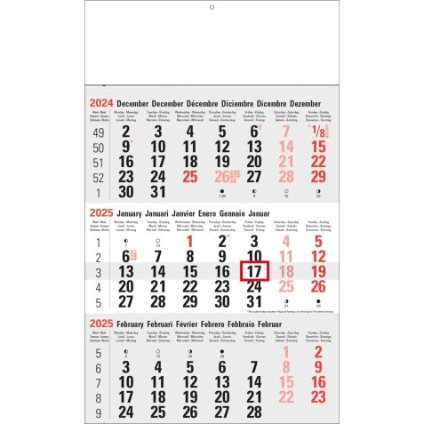 Calendrier 3 mois Classic gris, 2025