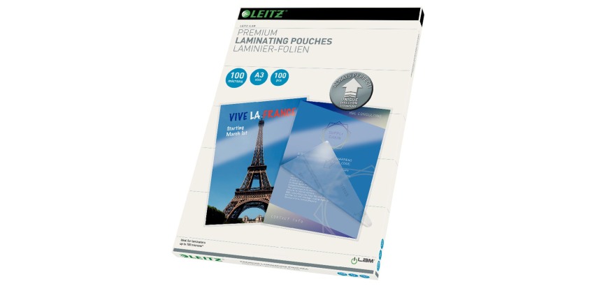 Leitz UDT Laminierfolien A3, 200 Mikrometer (2 x 100 Mikrometer), Packung mit 100 Stück