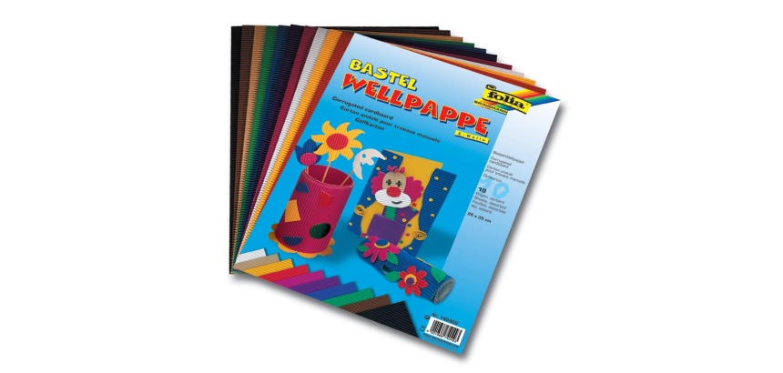 Folia carton ondulé ft 50 x 70 cm, paquet de 10 feuilles, couleurs assorties