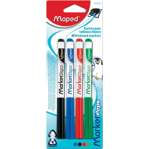 Maped marqueur tableau blanc Marker'Peps, blister de 4 pièces en couleurs assorties