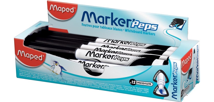 Maped marqueur tableau blanc Marker'Peps, boîte de 12 pièces, noir