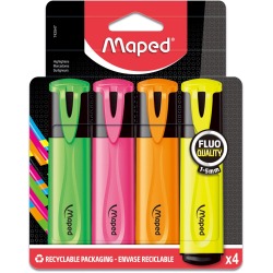 Maped surligneur Fluo'Peps Classic étui de 4 pièces: jaune, orange, rose et vert