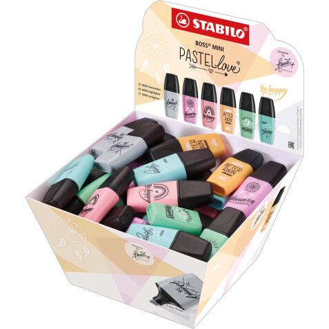 STABILO BOSS MINI Pastellove markeerstift, display van 50 stuks in geassorteerde pastelkleuren